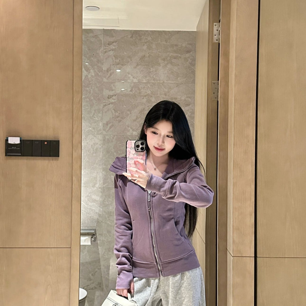 Women's Slim-Fit Fleece Hoodie Sports Fitness Cardigan Slimming Jacket Dopamine Korean Style Top Zipper Versatile Trendy