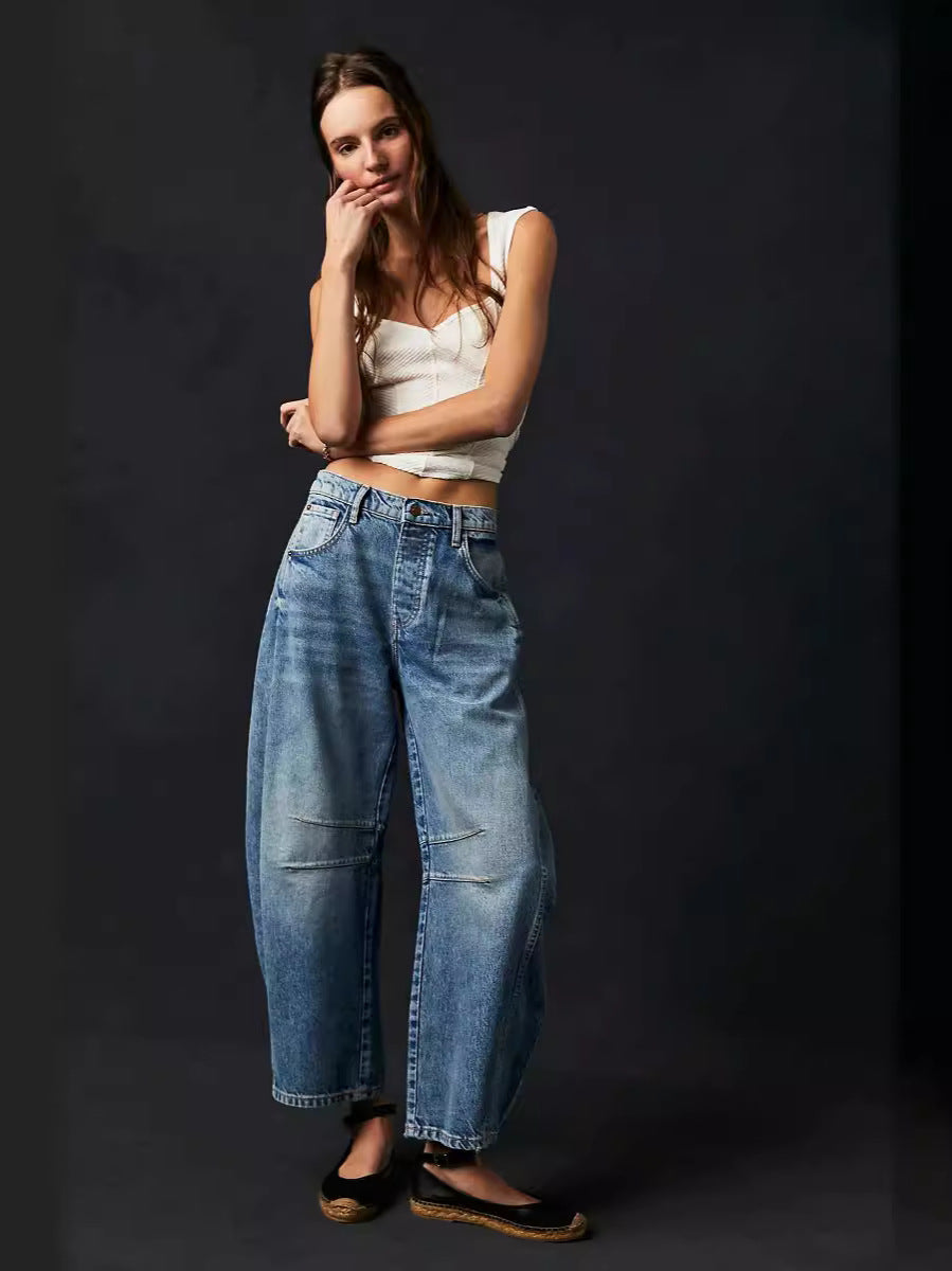 Independent station 2024 cross-border ebay Europe and the United States spring casual loose waist tube ladies jeans 16848