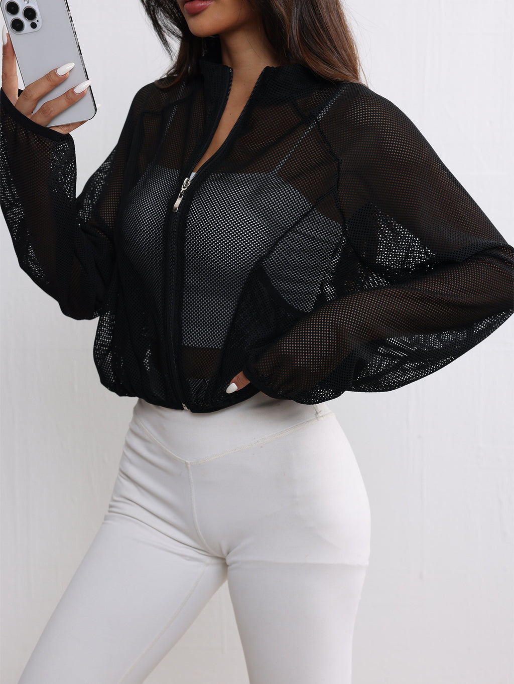 Cross-Border Yoga Jacket Mesh Sports Top Breathable Fashionable Versatile Simple Solid Color Lightweight Stylish Versatile
