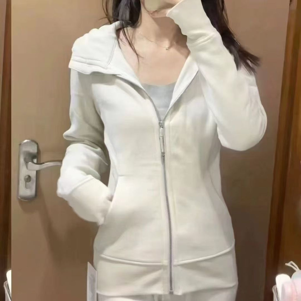 Women's Slim-Fit Fleece Hoodie Sports Fitness Cardigan Slimming Jacket Dopamine Korean Style Top Zipper Versatile Trendy