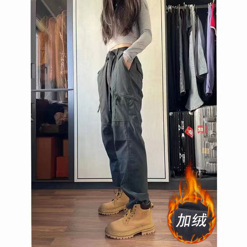 Women's Outdoor Quick-Dry Pants Windproof Waterproof Sports Hiking Pants Fleece-Lined Thickened American-Style Cargo Pants Functional Windbreaker Pants