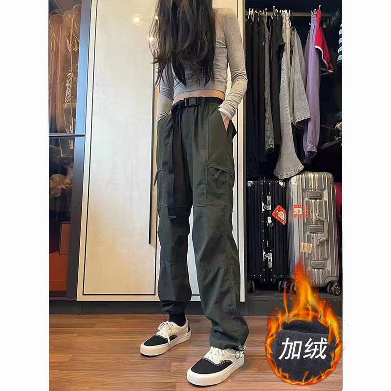 Women's Outdoor Quick-Dry Pants Windproof Waterproof Sports Hiking Pants Fleece-Lined Thickened American-Style Cargo Pants Functional Windbreaker Pants