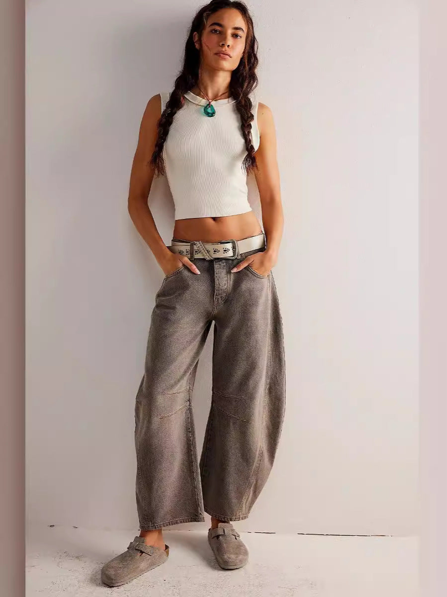 Independent station 2024 cross-border ebay Europe and the United States spring casual loose waist tube ladies jeans 16848