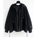 Autumn and Winter New Hooded Cardigan Zipper Sweatshirt Women's Loose Mid-Length Thin Velvet Top Jacket