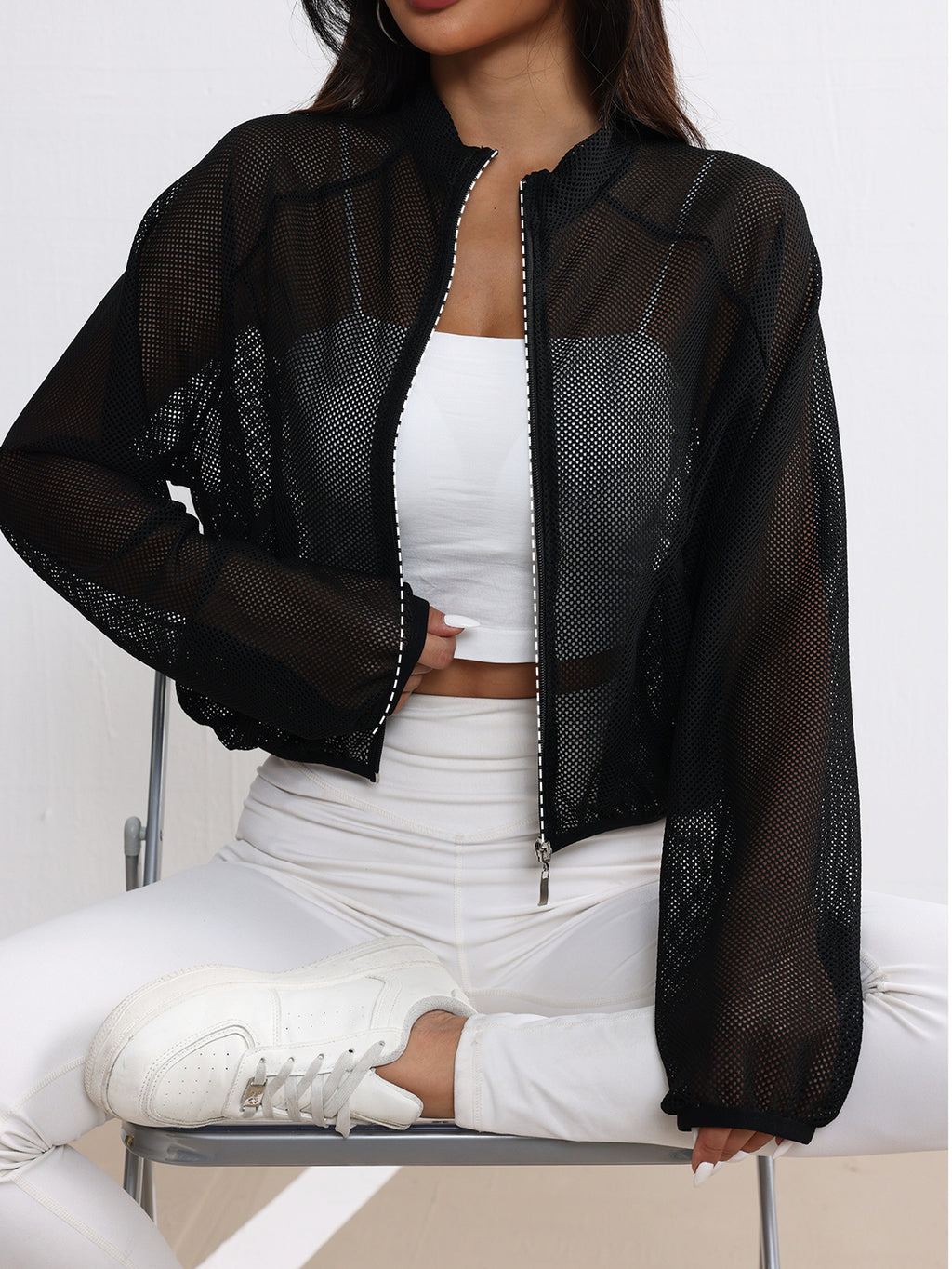 Cross-Border Yoga Jacket Mesh Sports Top Breathable Fashionable Versatile Simple Solid Color Lightweight Stylish Versatile