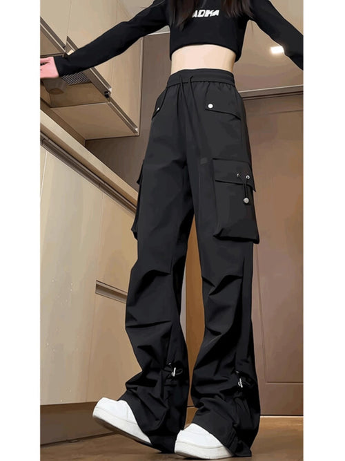Black Overalls Women's 2025 New Spring and Summer Loose Slimming High Street Mountaineering Summer plus size Pants