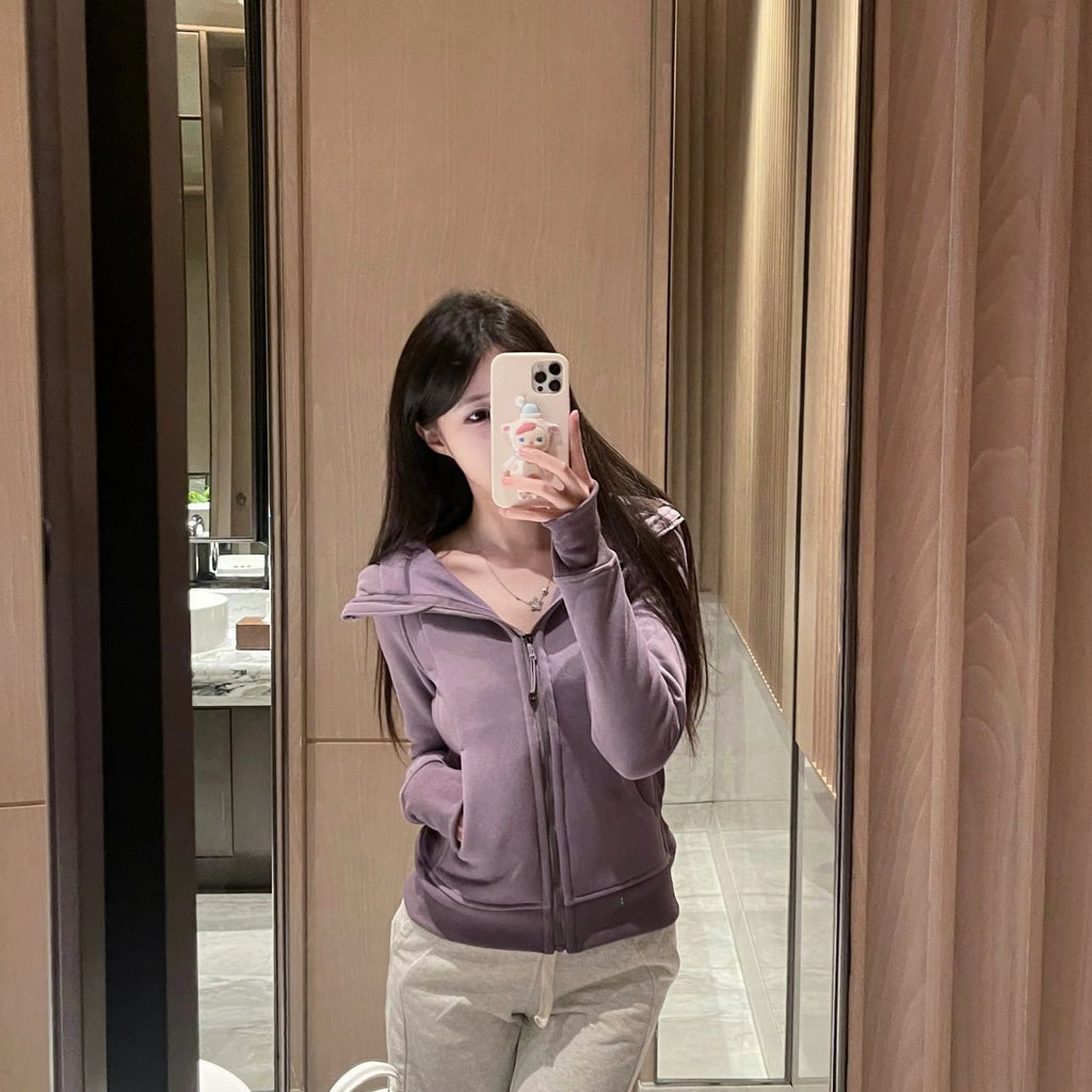 Women's Slim-Fit Fleece Hoodie Sports Fitness Cardigan Slimming Jacket Dopamine Korean Style Top Zipper Versatile Trendy