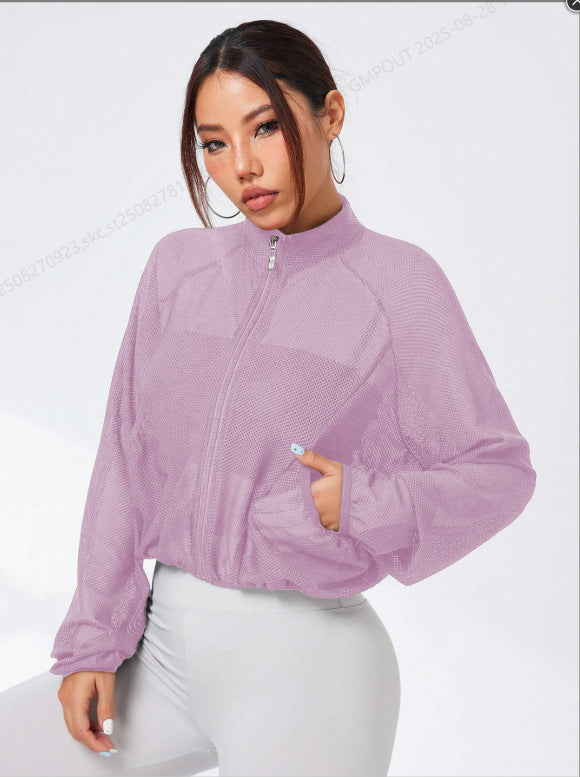 Cross-Border Yoga Jacket Mesh Sports Top Breathable Fashionable Versatile Simple Solid Color Lightweight Stylish Versatile