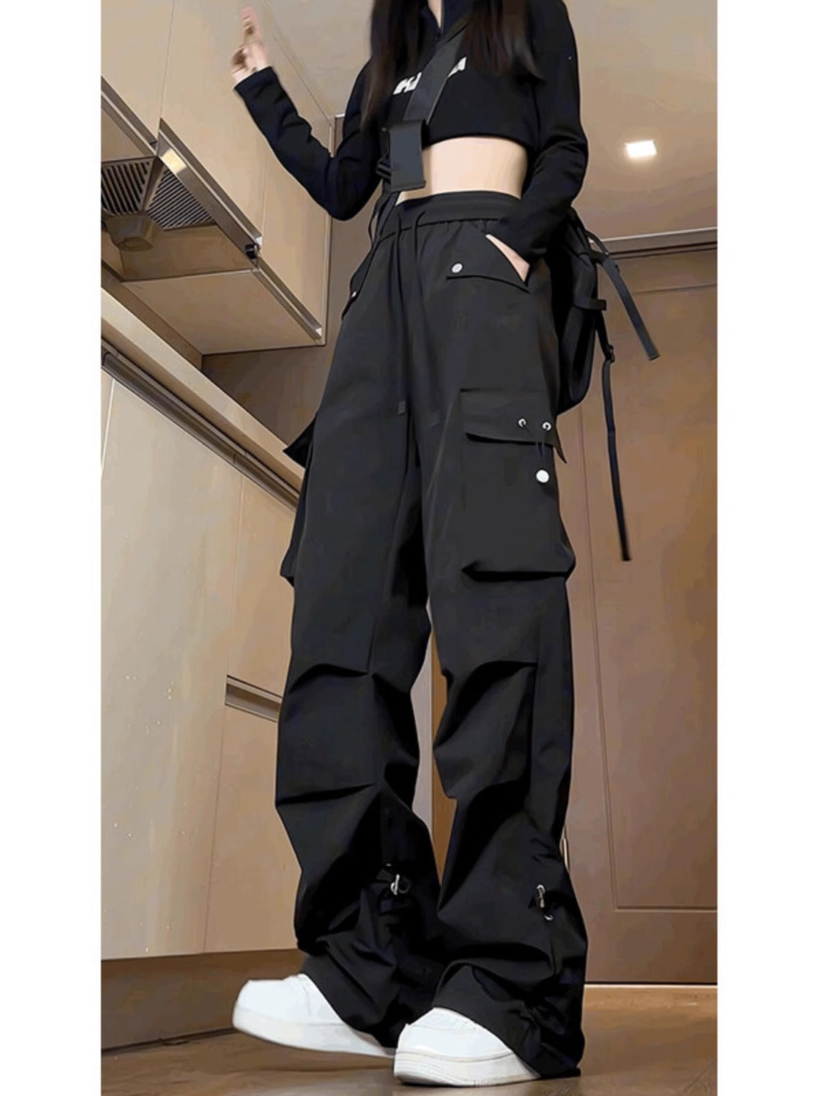 Black Overalls Women's 2025 New Spring and Summer Loose Slimming High Street Mountaineering Summer plus size Pants