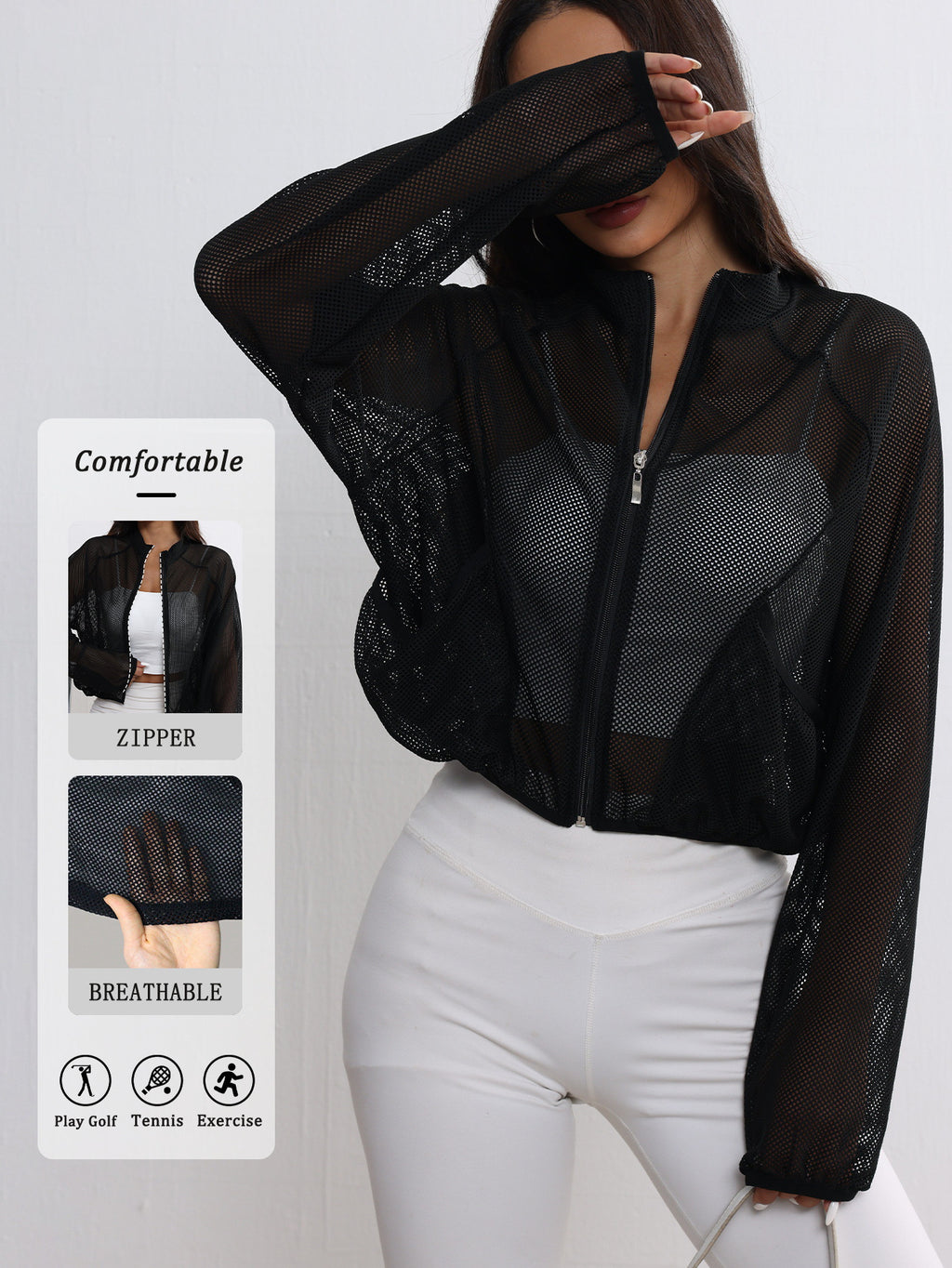 Cross-Border Yoga Jacket Mesh Sports Top Breathable Fashionable Versatile Simple Solid Color Lightweight Stylish Versatile