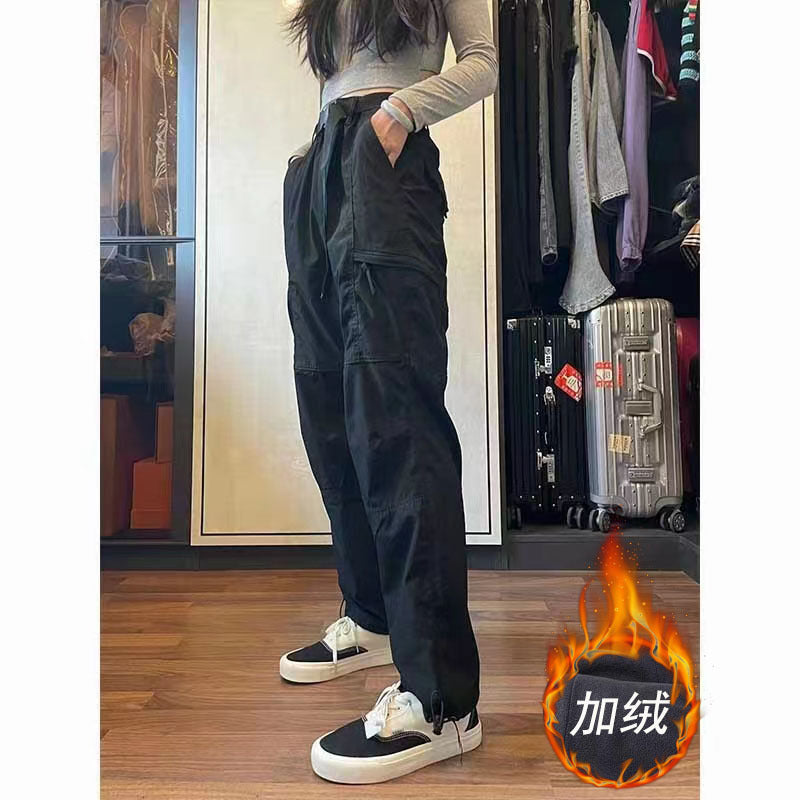 Women's Outdoor Quick-Dry Pants Windproof Waterproof Sports Hiking Pants Fleece-Lined Thickened American-Style Cargo Pants Functional Windbreaker Pants