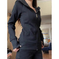 Women's Slim-Fit Fleece Hoodie Sports Fitness Cardigan Slimming Jacket Dopamine Korean Style Top Zipper Versatile Trendy