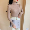 2026 Autumn Winter Women Long Sleeve Knitted Foldover Turtleneck Ribbed Pull Sweater Soft Warm Femme Jumper Pullover Clothes