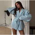 Floral Printed Blazer Jacket Women Fashion Lapel Long Sleeve Lace Up Waist Coats Autumn Lady Shoulder Pads Outerwear Blazer