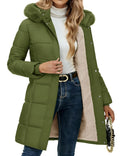 TACVASEN Womens Sherpa Lined Winter Coat Windproof Mid-Length Quilted Puffer Jacket Warm Parka Coat with Detachable Fur Hood