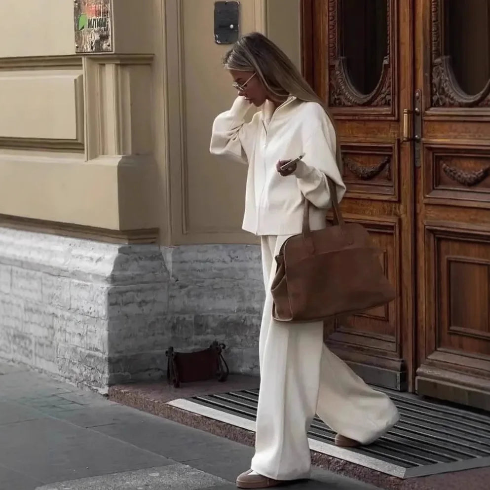 2025 Fall New Fashion Long Sleeve Zipper Sweater Cardigan Long Pants Athletic Two Piece Casual Cardigan Set Women